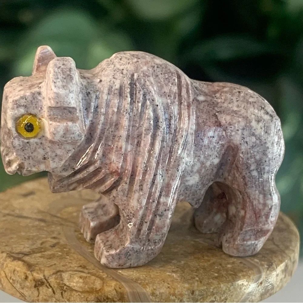 Miniature BUFFALO Stone Carving Mini Figurine Steatite Soapstone Carved Animal